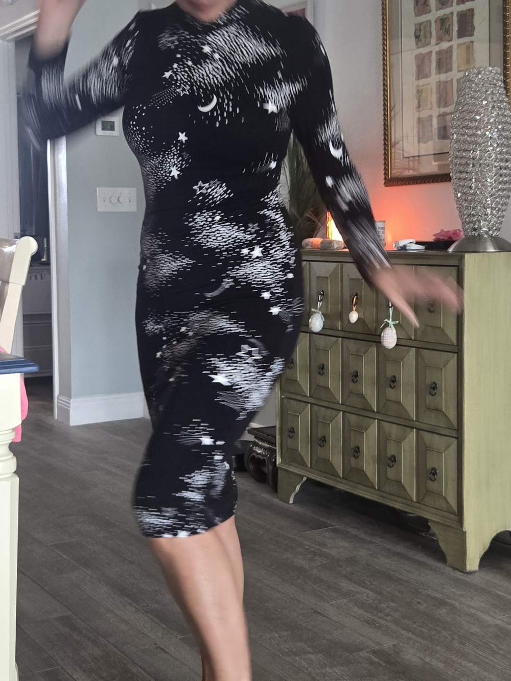 Bar III Black and White Celestial Midi Dress